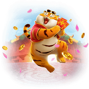 Jogo do Tigre – personagem tigre sorridente com moedas de ouro e cartas vermelhas